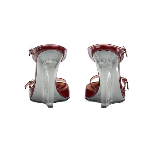 Gucci 110 Leather Wedge Mules In Red