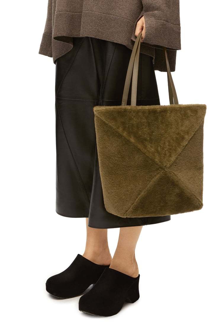 Loewe Puzzle Fold Logo Handbag In Deep Khaki Green
