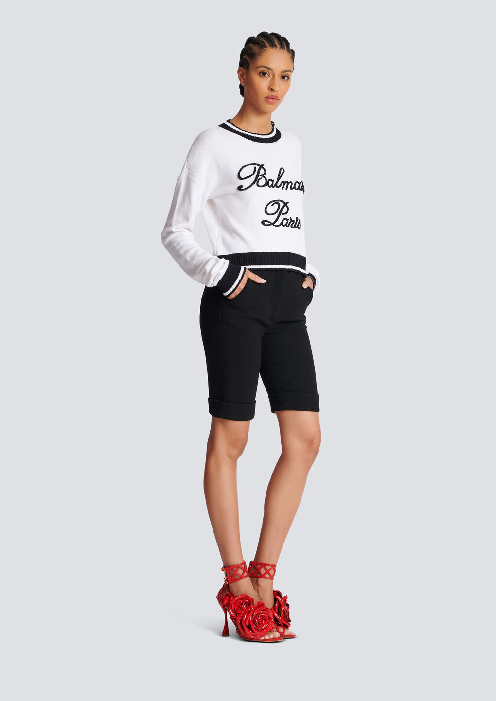 Balmain Logo-embroidered Crewneck Sweater In White