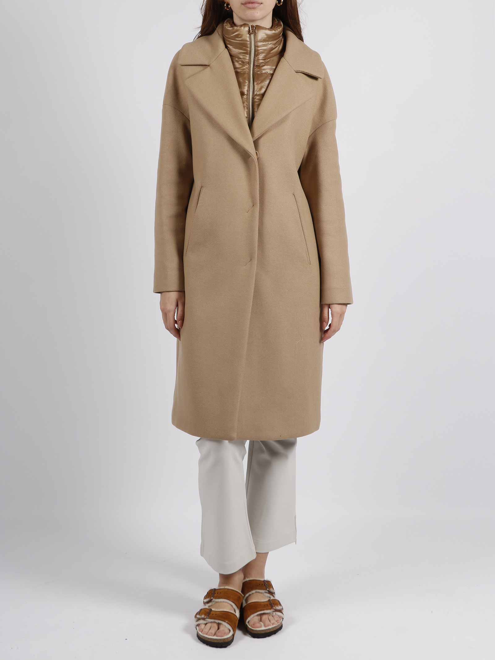 Herno Padded-collar Single-breasted Long Sleeved Coat In Brown