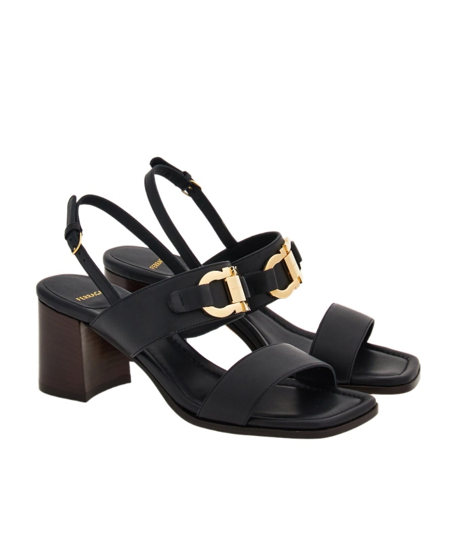 Ferragamo Sandals Block Heel Gancini Buckle In Black