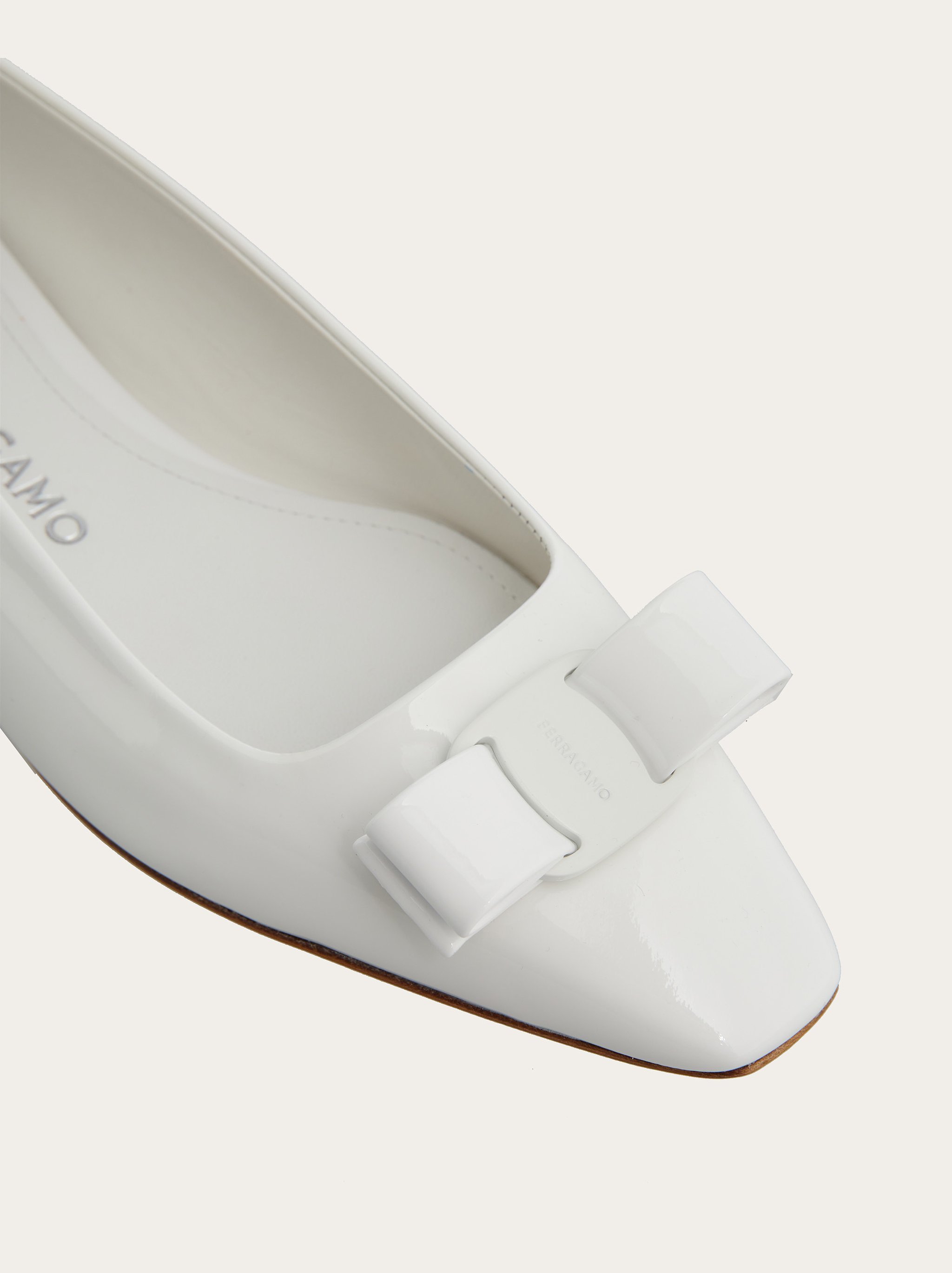 Ferragamo 5mm Anz 1 Patent Leather Ballerina Flats In White