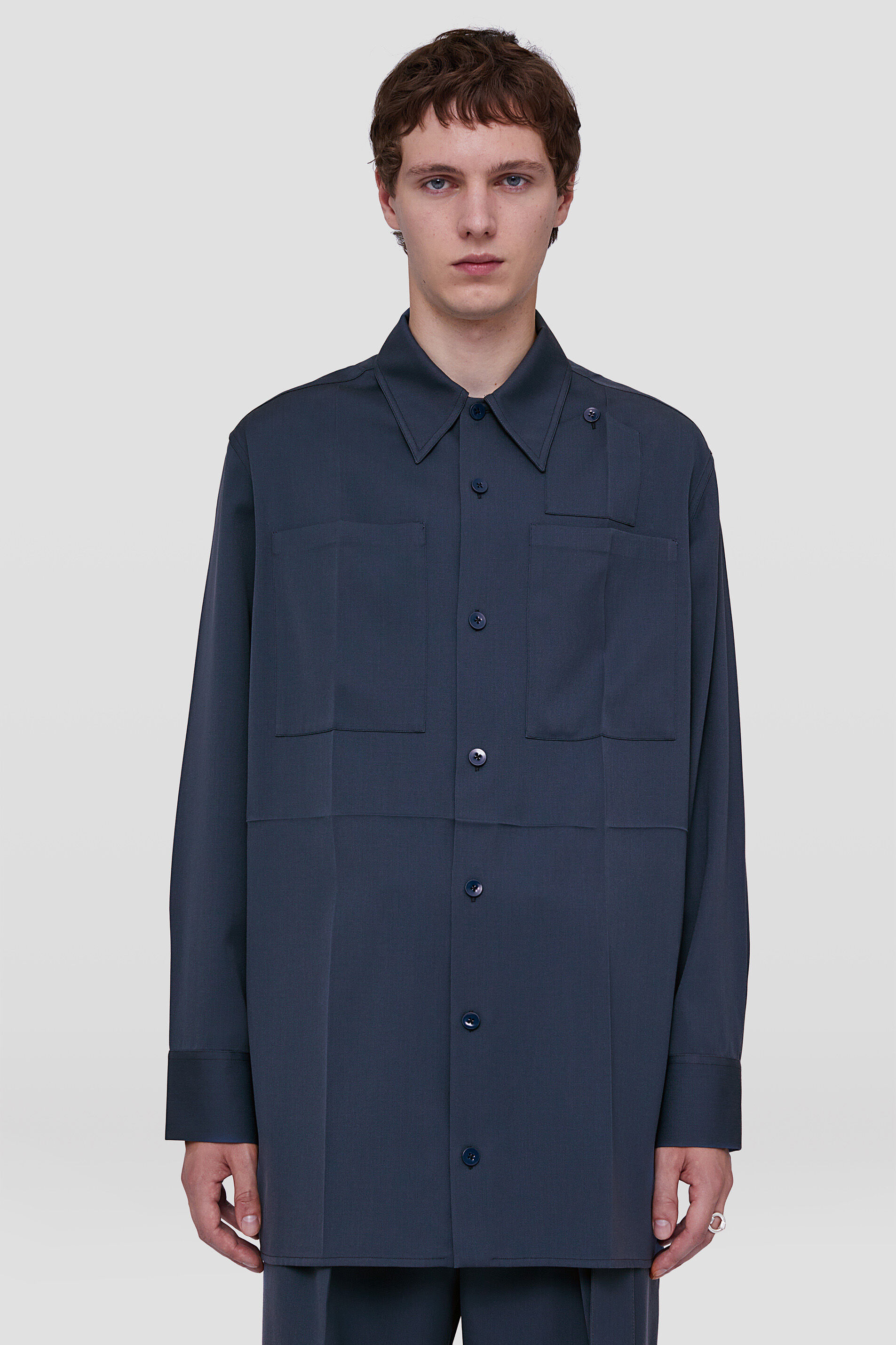 Jil Sander Oversized Wool-cotton Shirt In Black