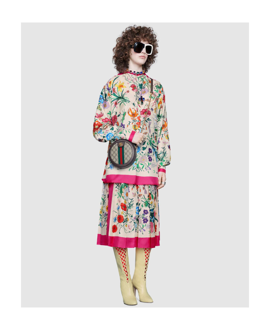 Gucci Oversize Shirt With Flora Print In Nude