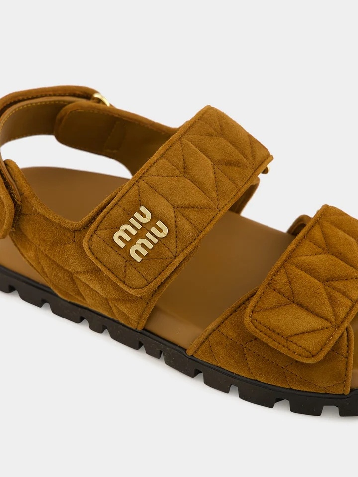 Miu Miu Sporty Quilted Double-strap Sandals In Brown