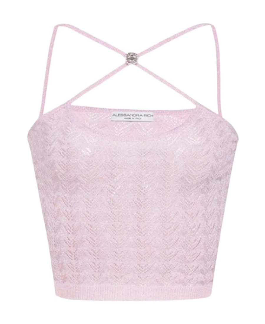 Alessandra Rich Knitted Halterneck Top In Purple