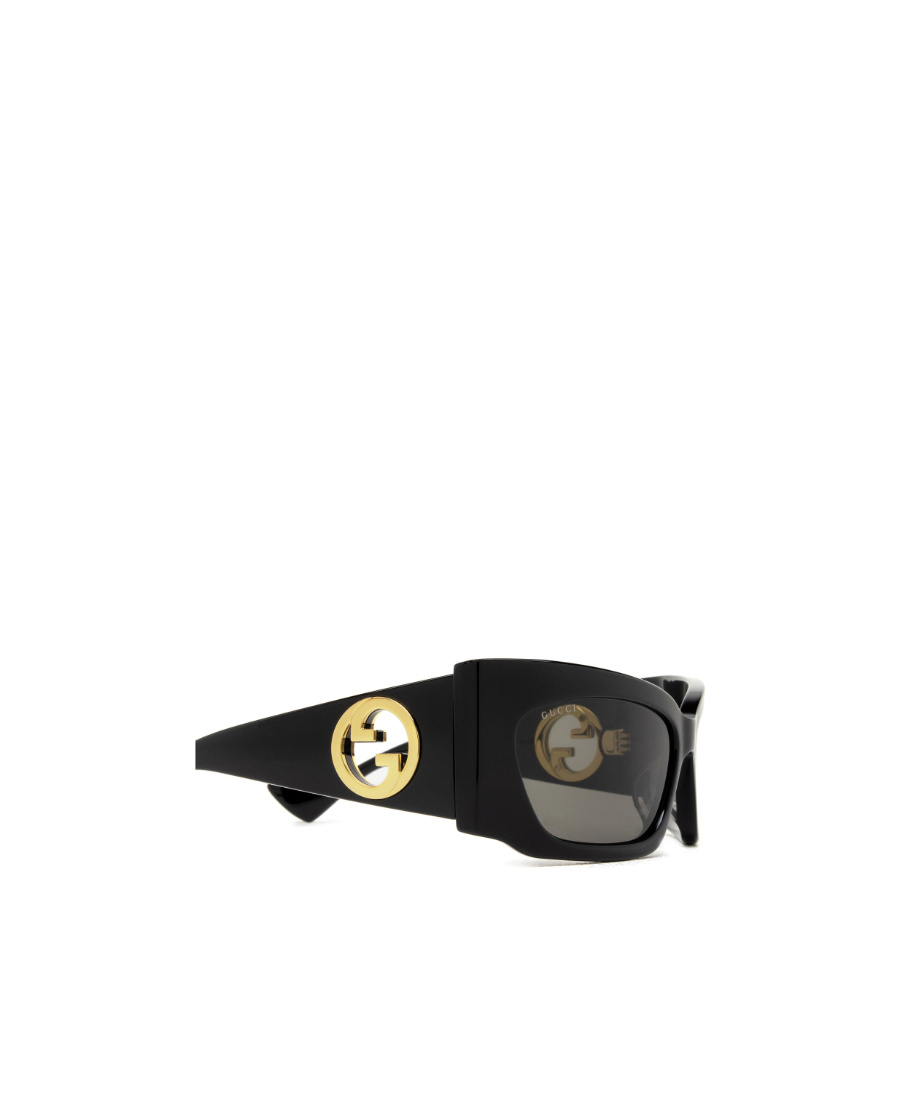 Gucci Curved Rectangular Sunglasses With Dark Tinted Lenses In Black
