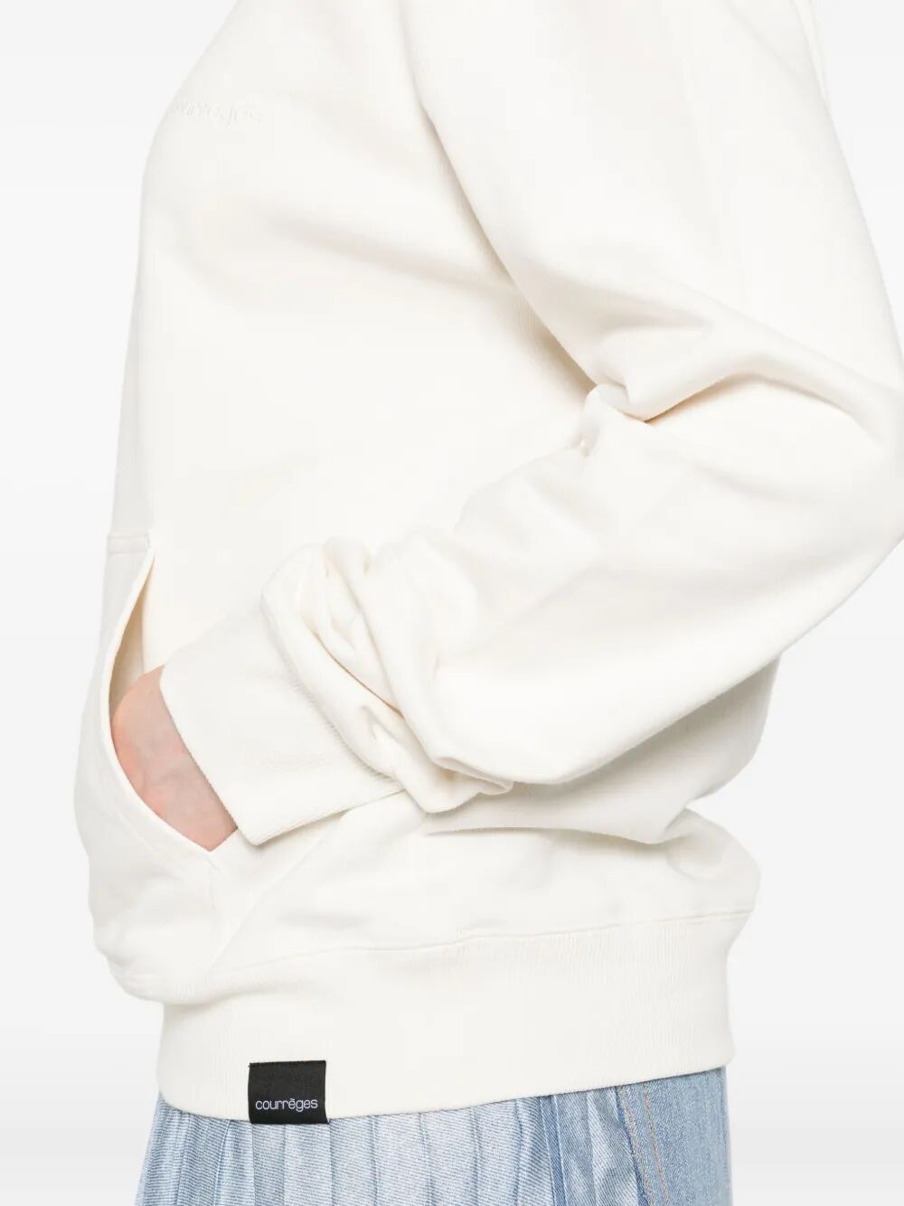 Courrèges Hooded Knitwear With Kangaroo Pocket And Ribbed Finish In White