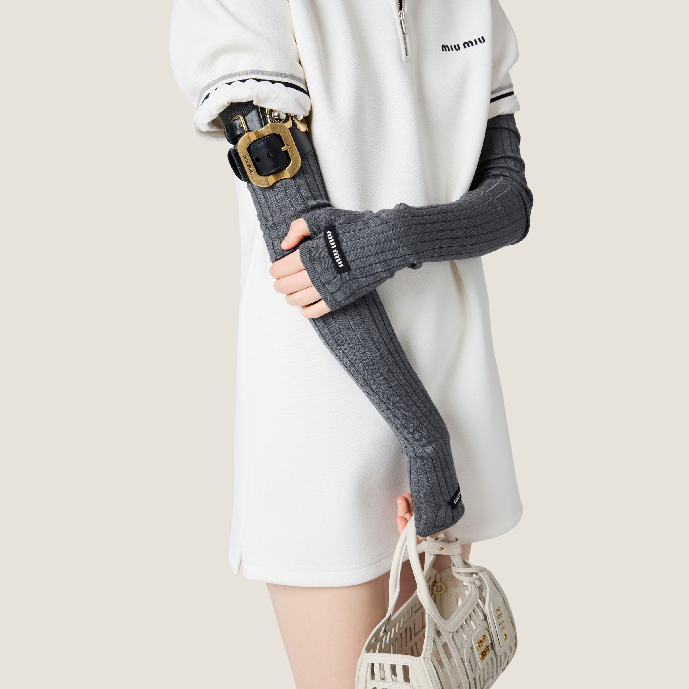 Miu Miu Cotton Pique Short-sleeve Polo Mini Dress In White