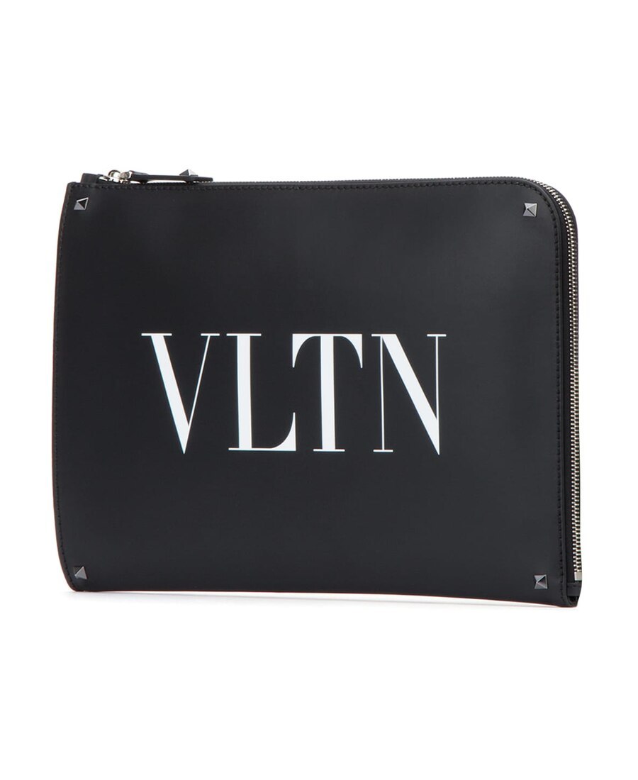 Valentino Vltn Logo Leather Pouch In Black