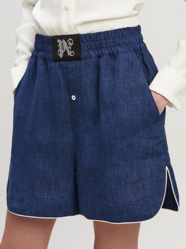 Palm Angels Monogram Patch Elastic Waist Boxer Shorts In Blue
