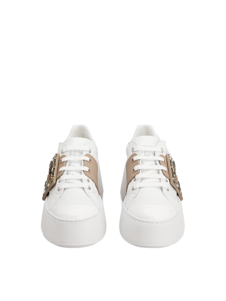 Roger Vivier Viv Skate Crystal Embellished Platform Sneaker In White