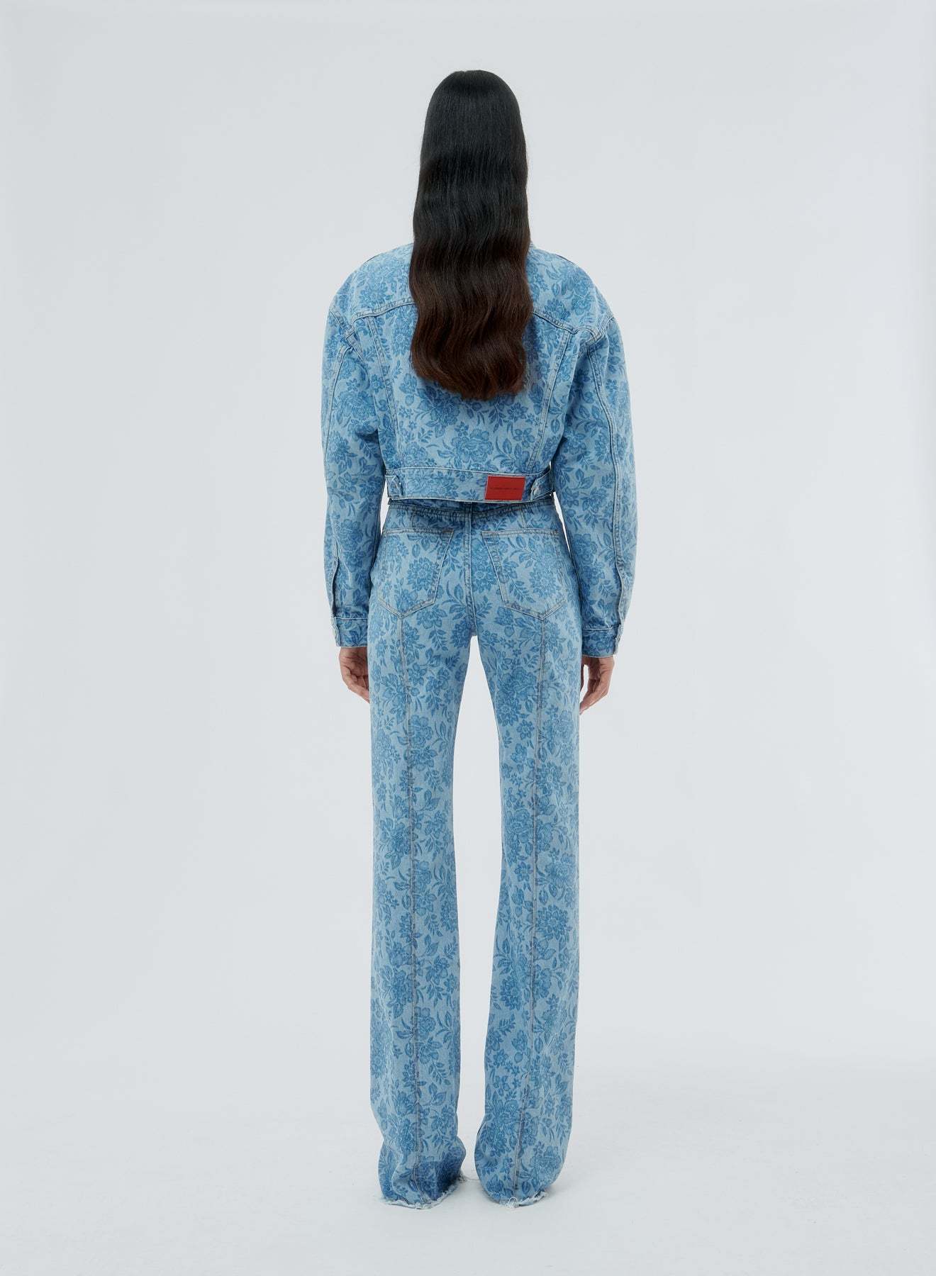 Alessandra Rich Flower Printed Denim Jacket In Blue