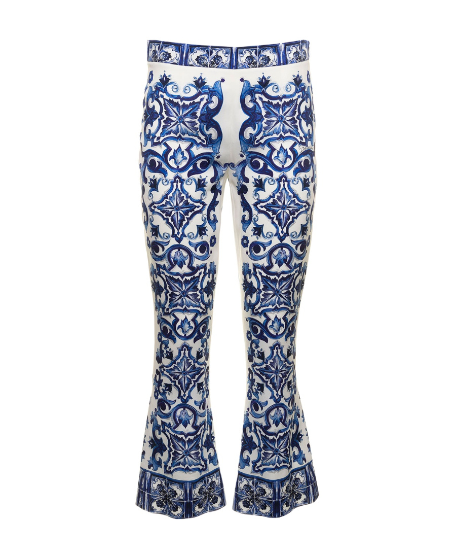 Dolce & Gabbana Majolica-print Cropped Trousers In Blue