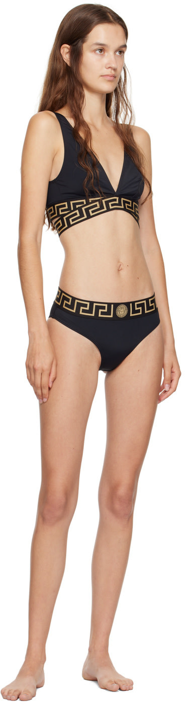Versace Black Greca Border Bikini Top In Nude