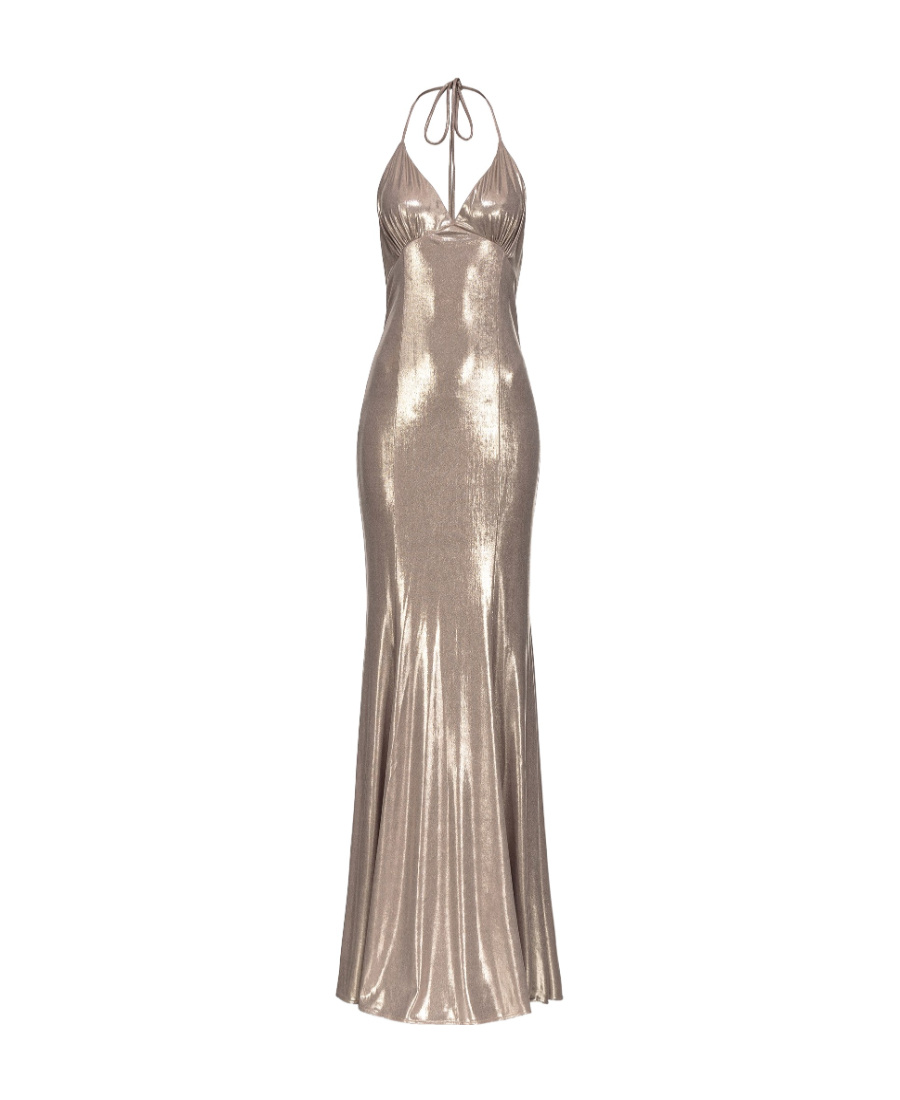 Pinko Long Laminated Jersey Dress In Nude