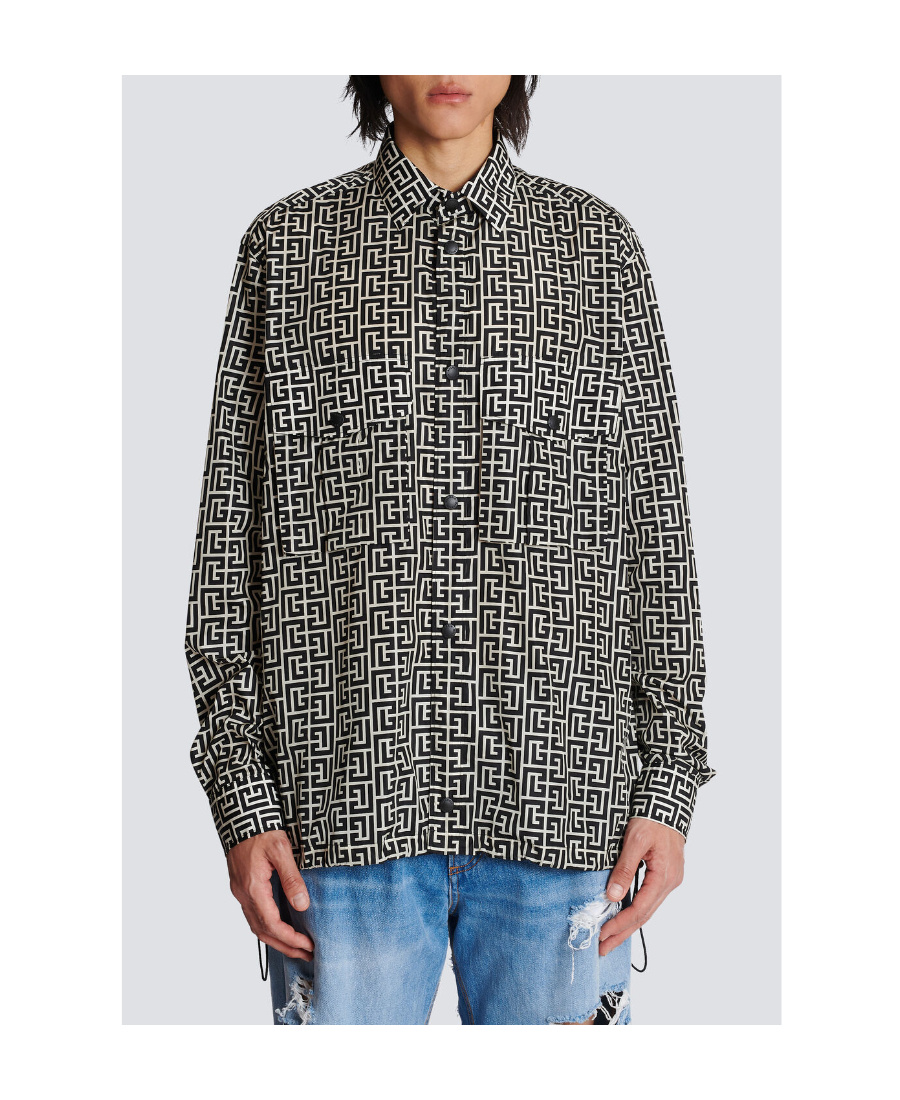 Shop Balmain Monogrammed Overshirt In Black