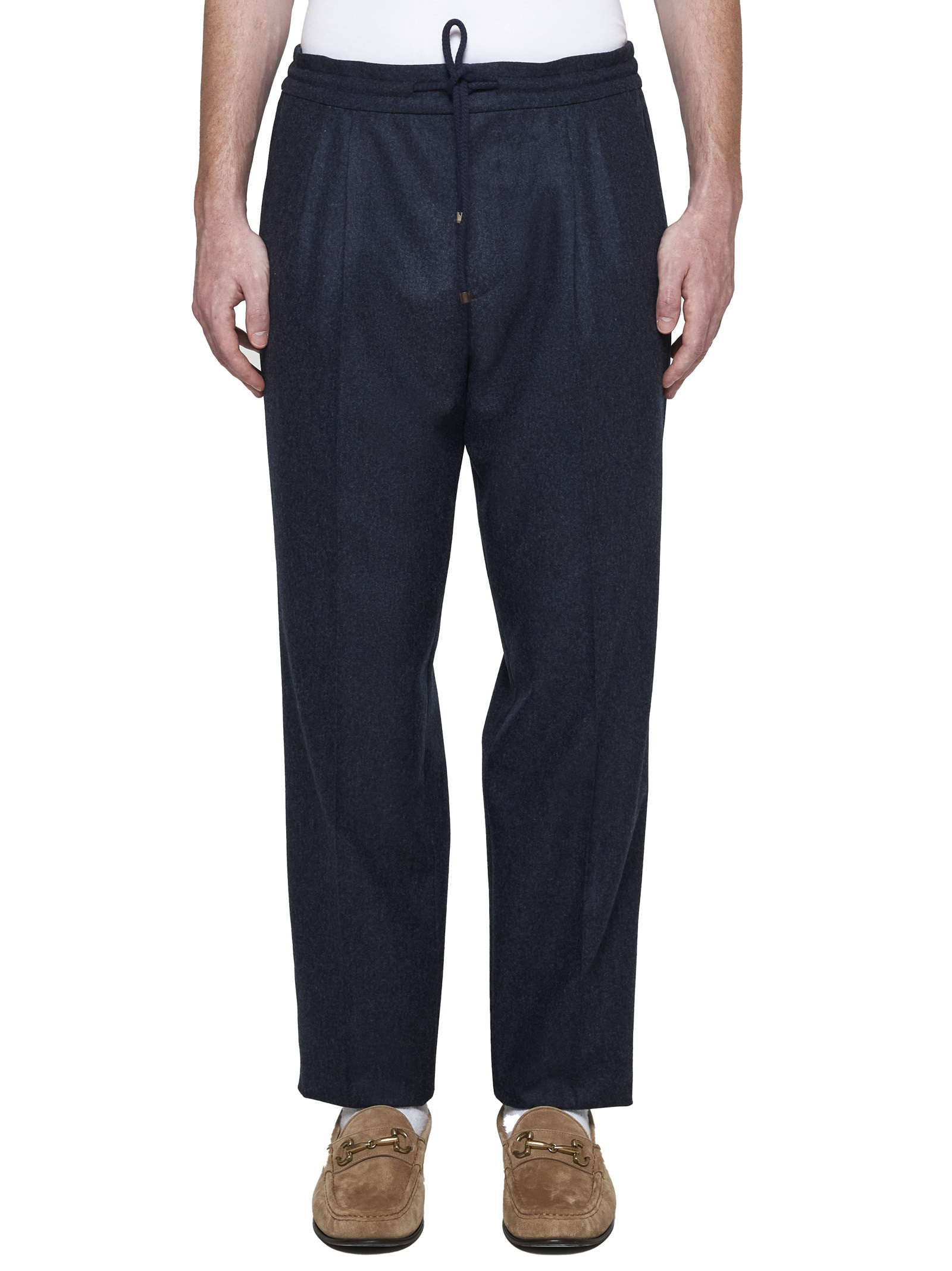 Brunello Cucinelli Ankle Length Straight Leg Trousers With Front Pleats In Black