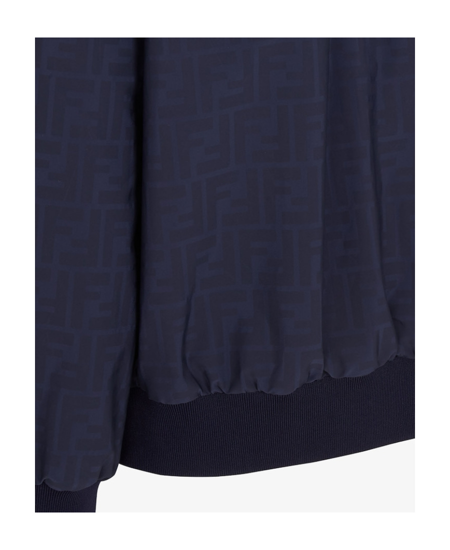 Shop Fendi Blue Nylon Bomber Jacket In Black