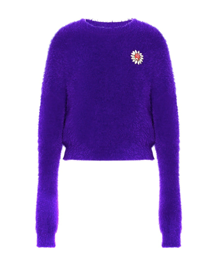Moschino Floral-appliqué Crewneck Brushed Jumper In Purple