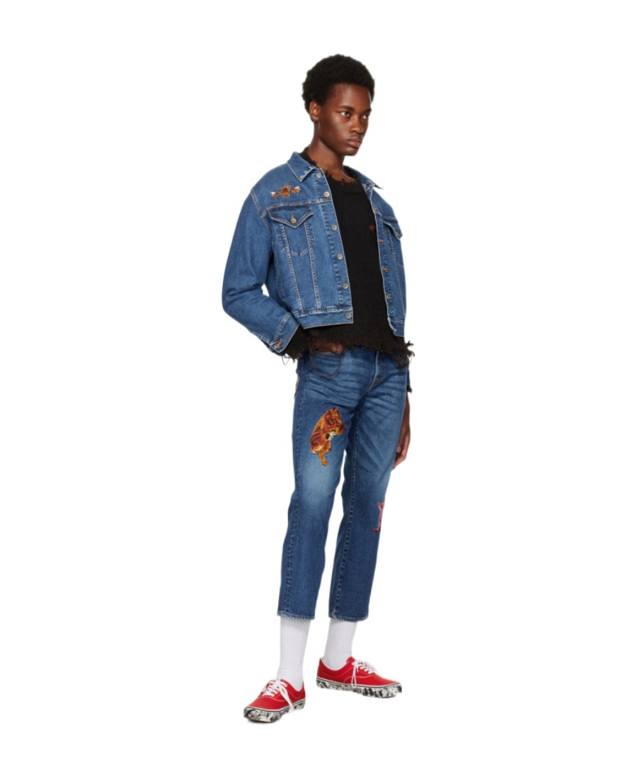 Doublet Blue Embroidered Denim Jacket In Blue