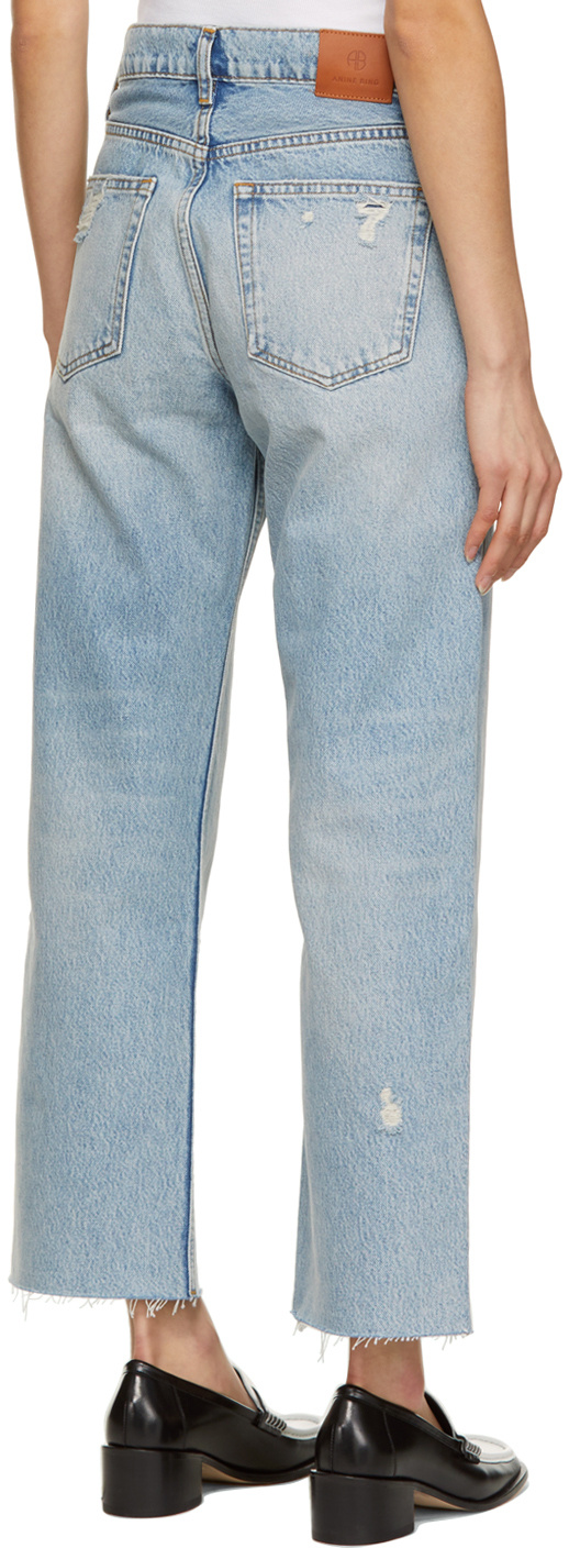 Shop Anine Bing Logo High Waist To Make Old Jeans In Blue
