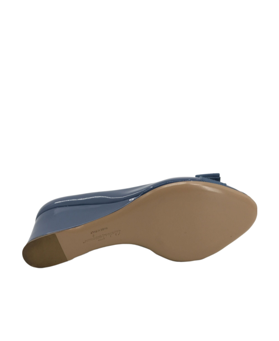 Ferragamo Logo Open-toed Heels In Blue