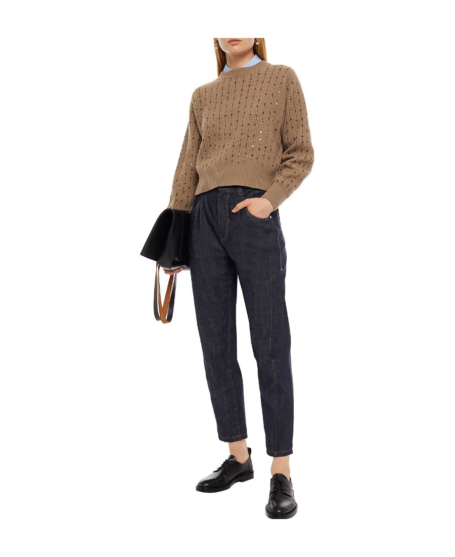 Brunello Cucinelli Long-sleeved Round Neck Sweater In Brown