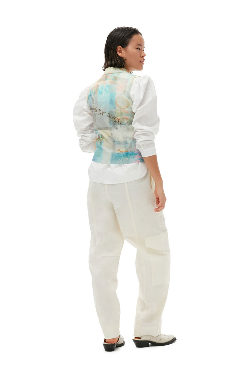 Ganni Elasticated-waist Tapered Trousers In White