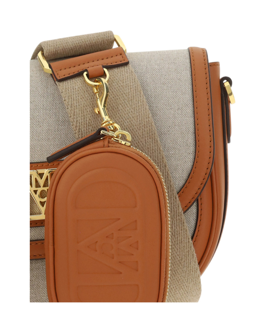 Mcm Mode Travia Logo Plaque Small Crossbody Bag In Nude
