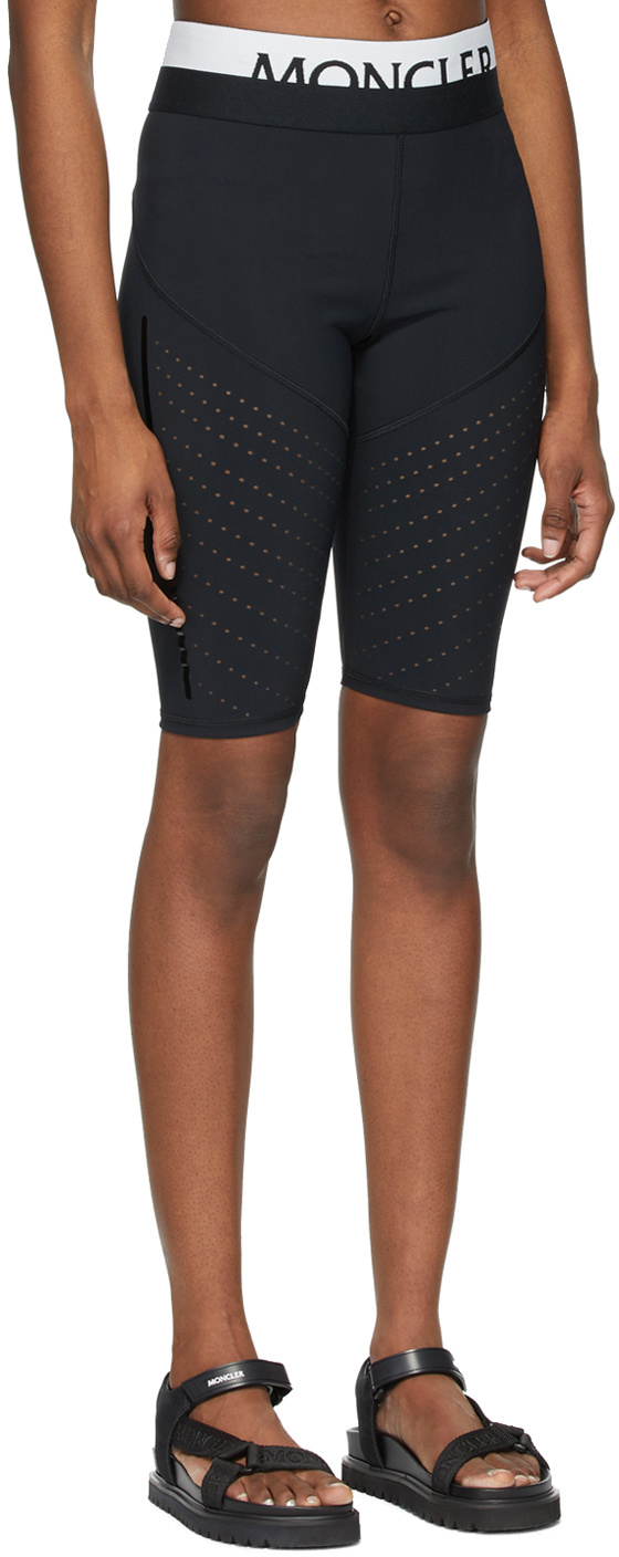 Moncler Logo Waistband Perforated Cycling Shorts In Black