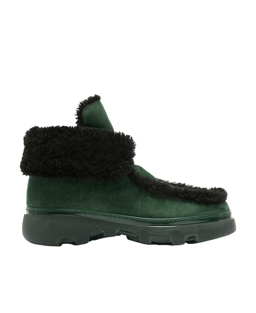 Burberry Suede Chugga Ankle Boots With Real Fur Inner In Black
