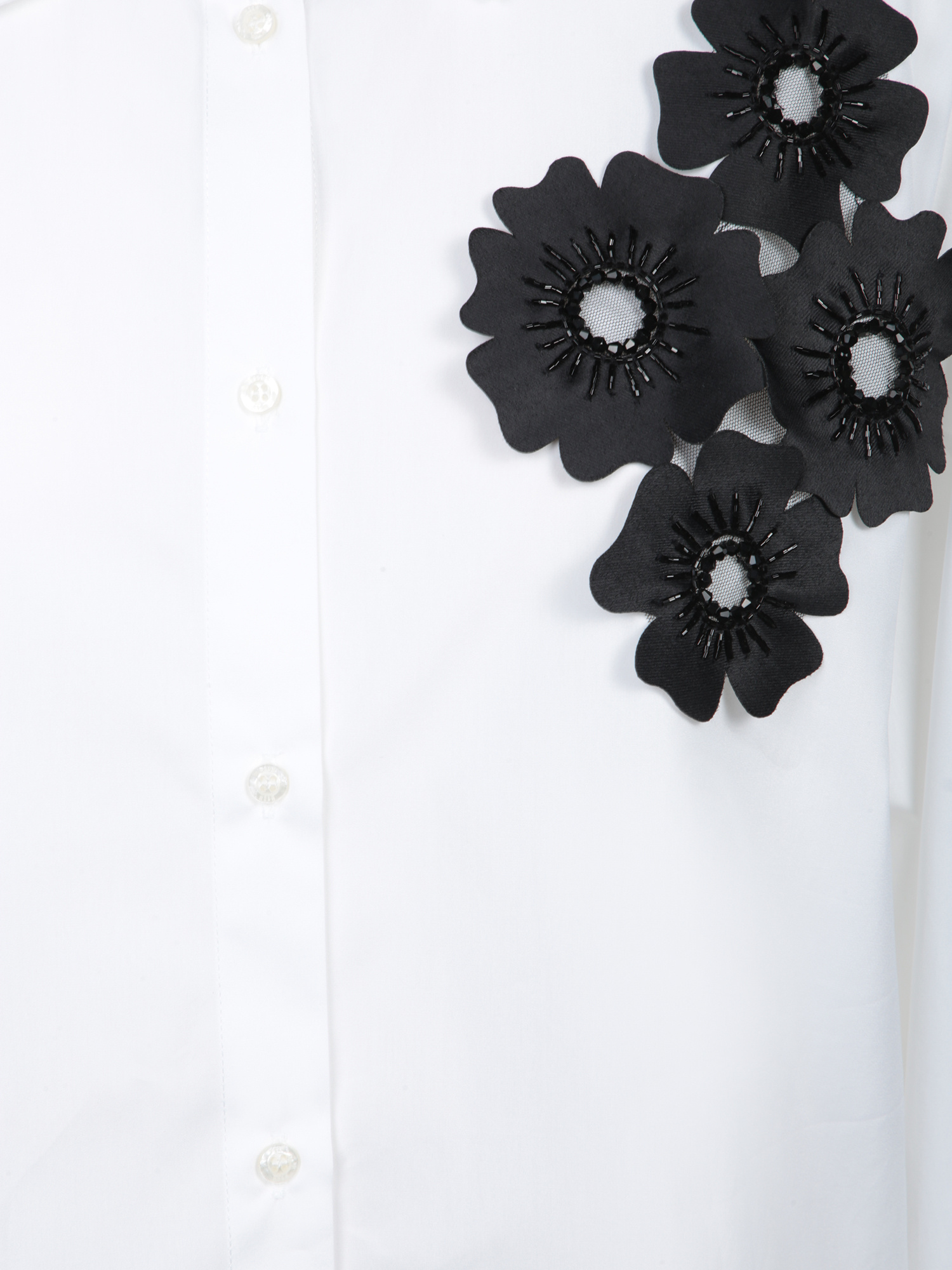 Msgm White Shirt With Black Floral Appliquã©s In White