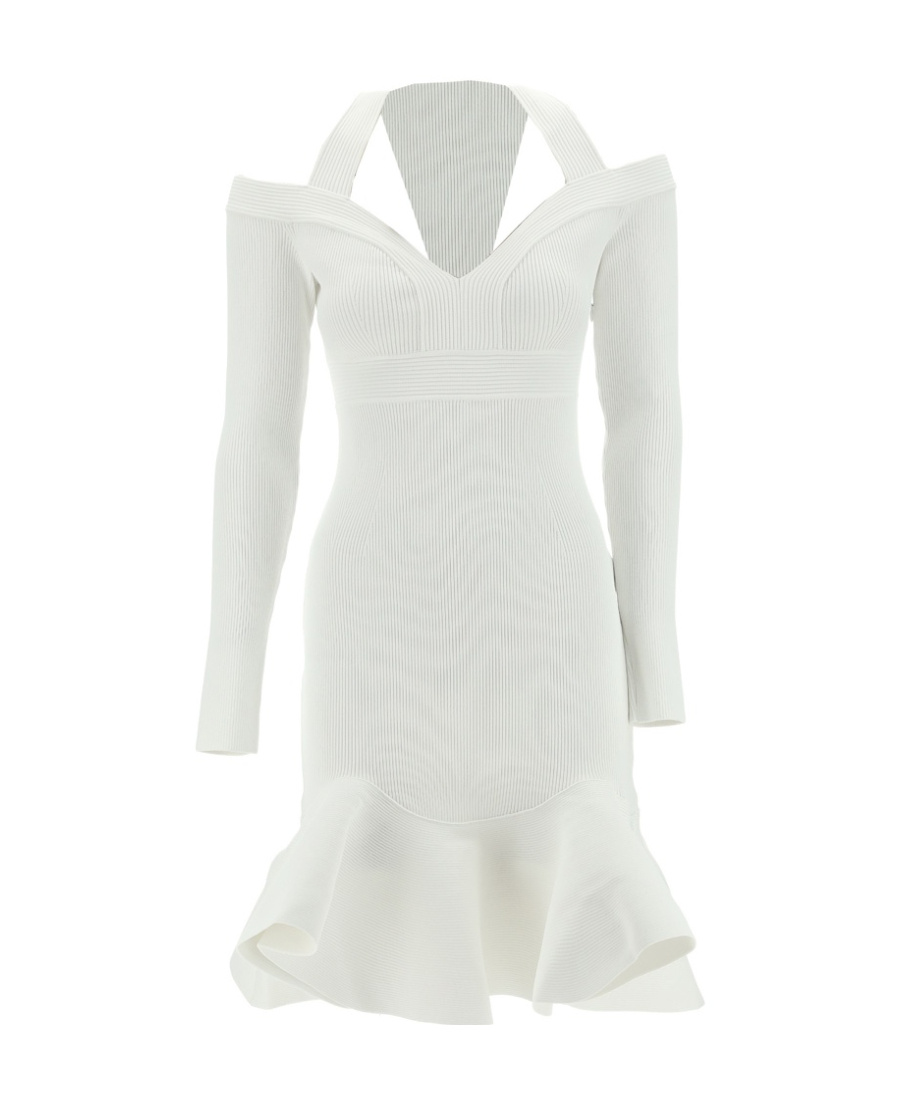 Alexander Mcqueen Ruffle Detailed Flared Mini Dress In White