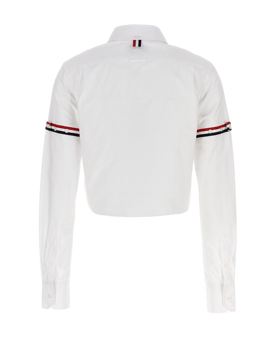 Thom Browne White Armband Cropped Round Collar Shirt In White