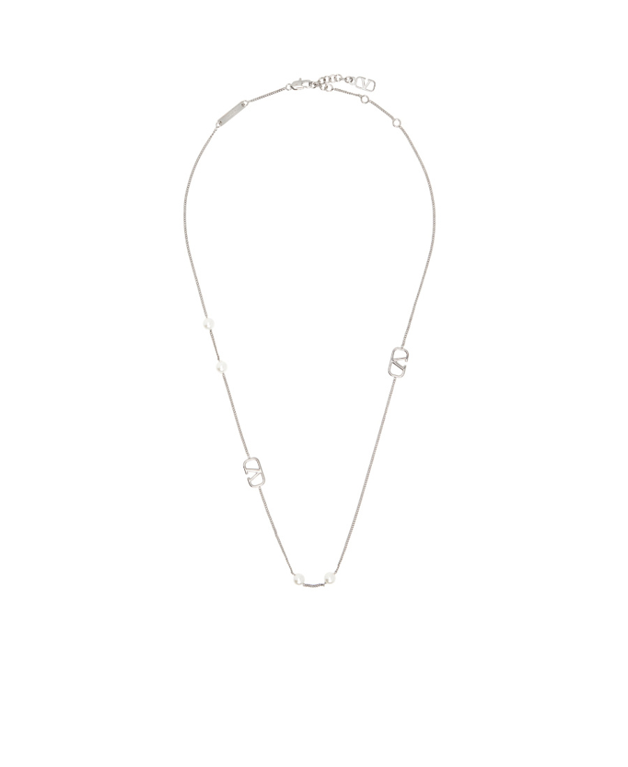 Valentino Vlogo Signature Pearl Necklace In White