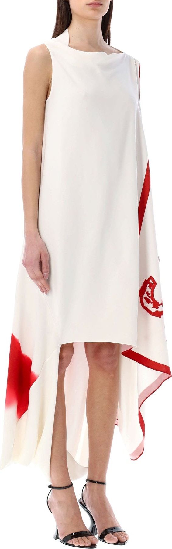 Ferragamo Asymmetrical Draped Midi Dress In White