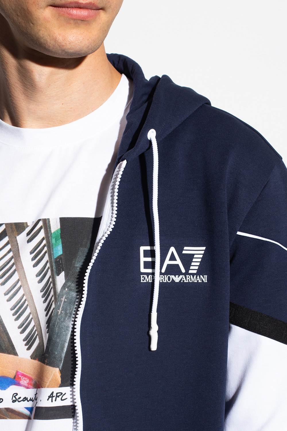 Ea7 Zip-front Logo-print Hoodie In Blue