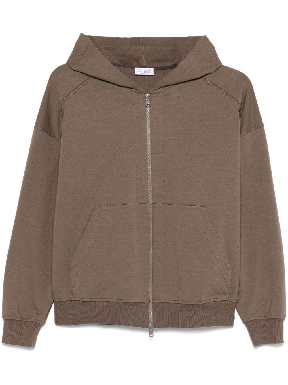 Brunello Cucinelli Zippered Cotton Hoodie With Kangaroo Pocket In Brown