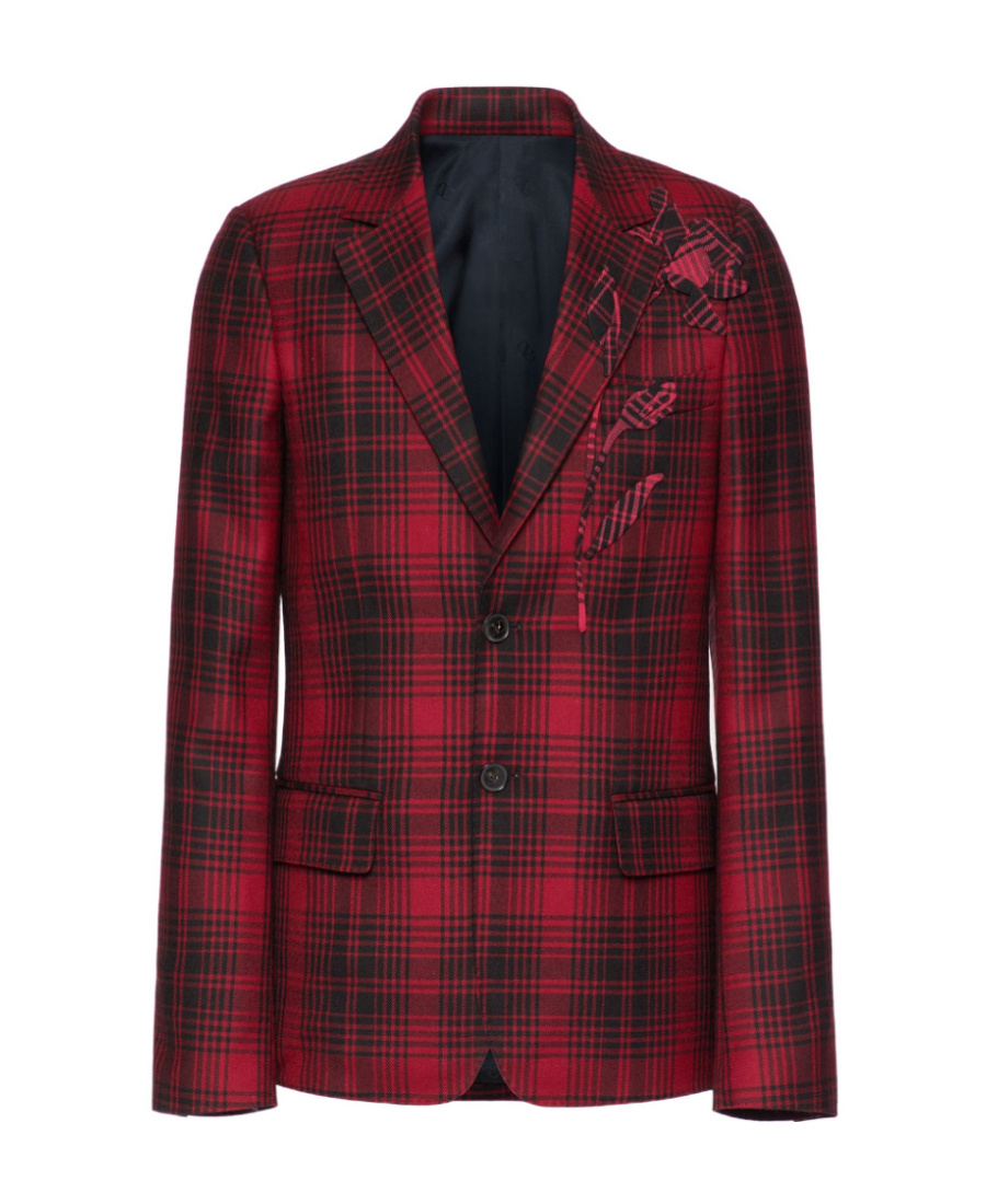 Valentino Checked Single-breasted Blazer In Red