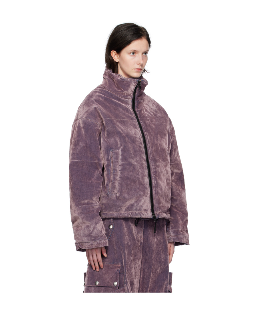 Msgm Purple Quilted Denim Puffer Jacket In Black