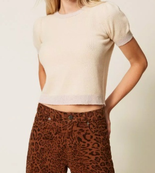Twinset Short-sleeved Knitted Sweater In Neutral