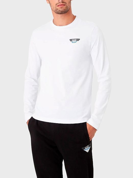 Ea7 T-shirt With Round Neck And Long Sleeves In White