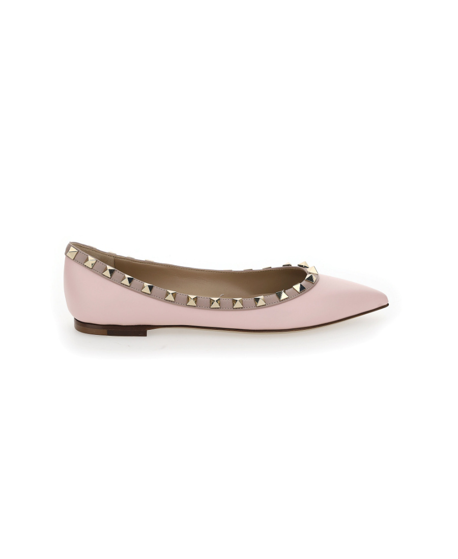 Valentino Pointed Toe Studded Trim Ballerina Shoes In Pink