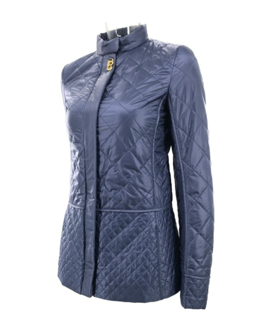 Ferragamo Quilted Cotton Suit With Vertical Collar In Blue