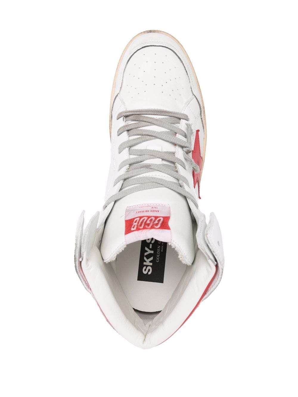 Golden Goose Sky-star Sneakers With Signature On The Ankle And Red Leather Inserts In White