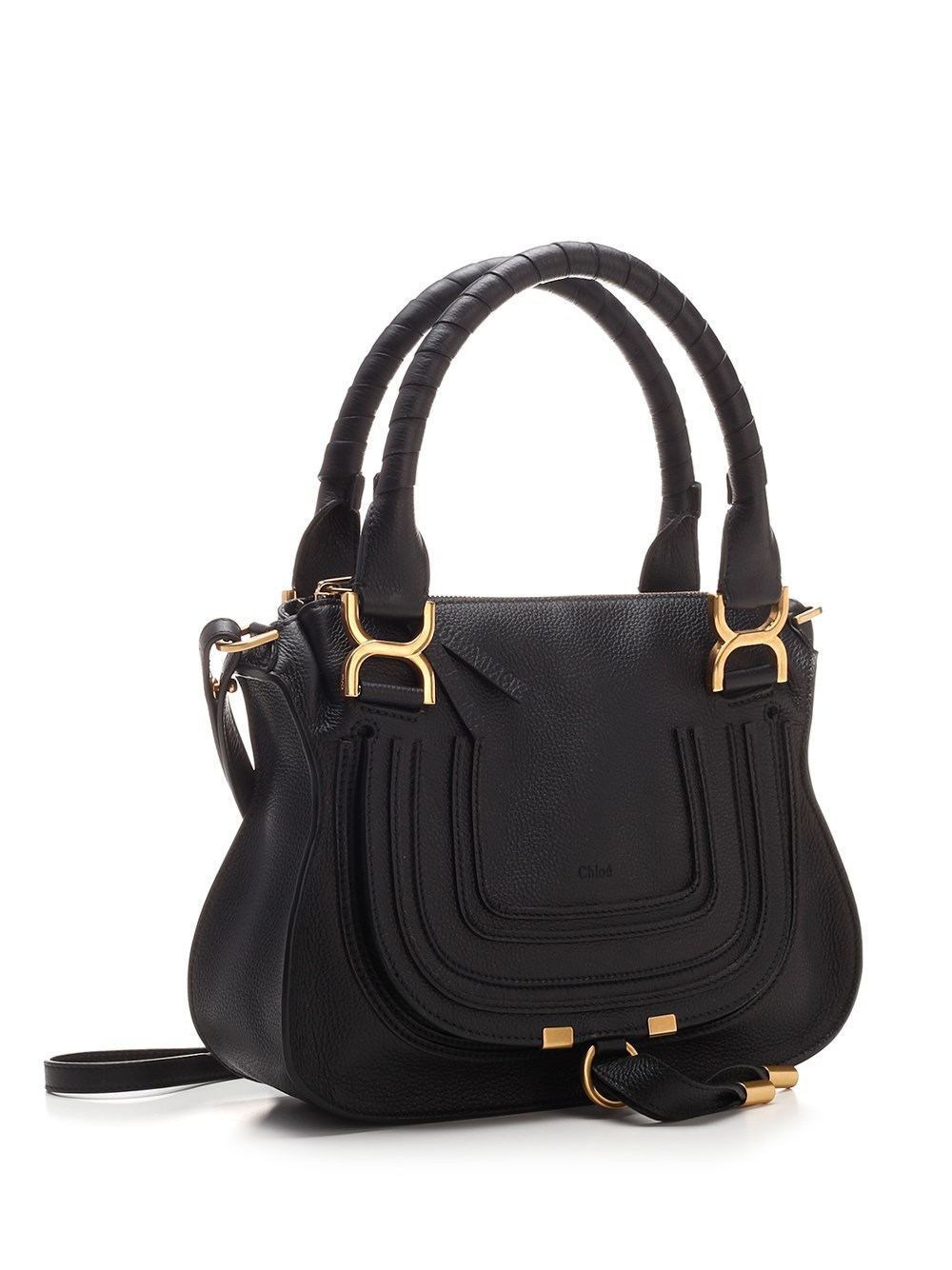 Chloé Marcie Medium Leather Handbag With Removable Shoulder Strap In Black