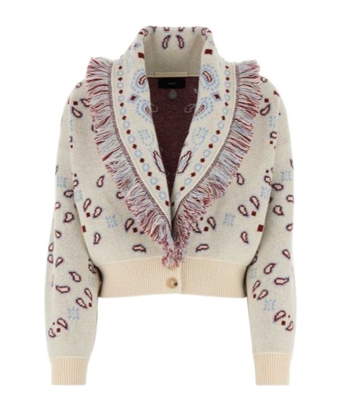 Alanui Jacquard Cardigan Embroidered Fringe Detailing In Nude