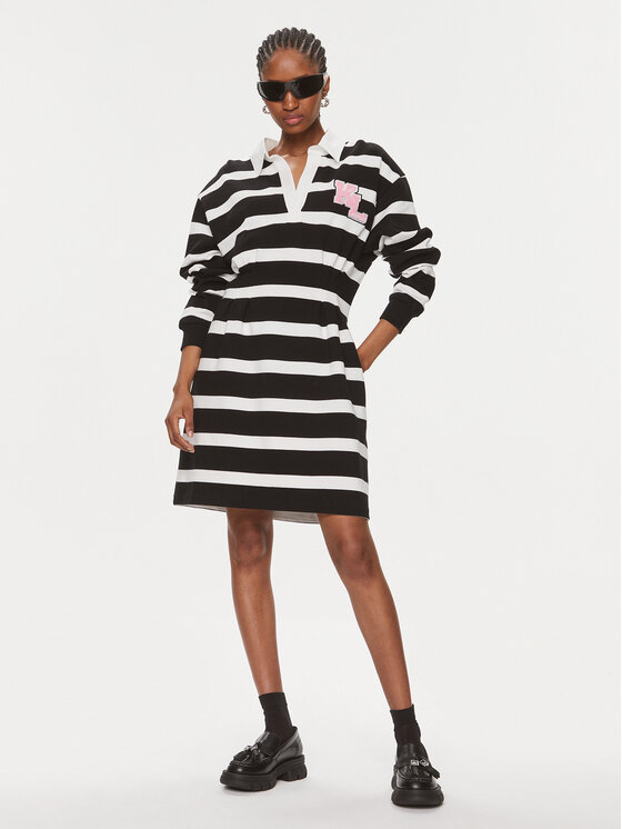 Karl Lagerfeld Lapel Long-sleeved Dress In Black