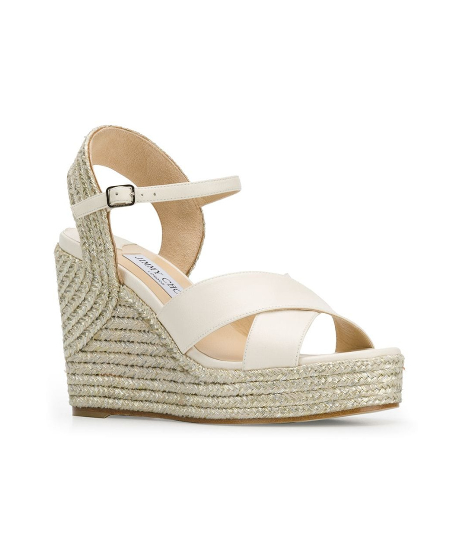 Jimmy Choo Heel Wedge Sandals Cross Straps In Nude
